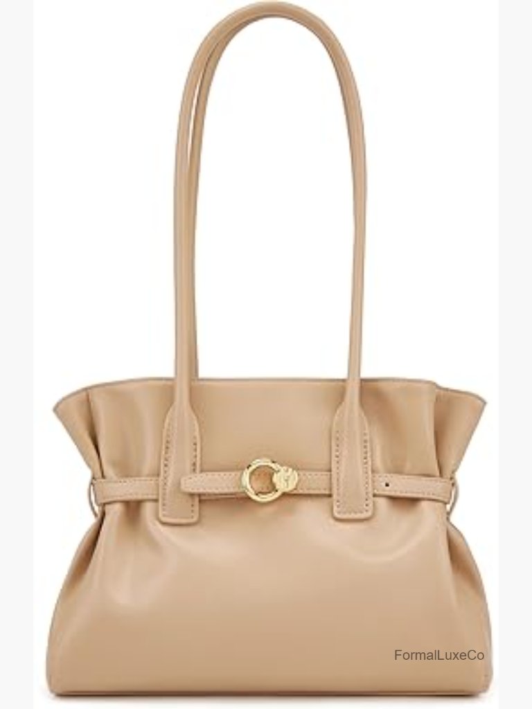 Belted Structured Split Leather Shoulder Bag Tote